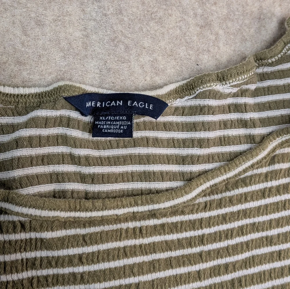 American Eagle Olive Green And White Striped Cropped Top Women's Size XL
